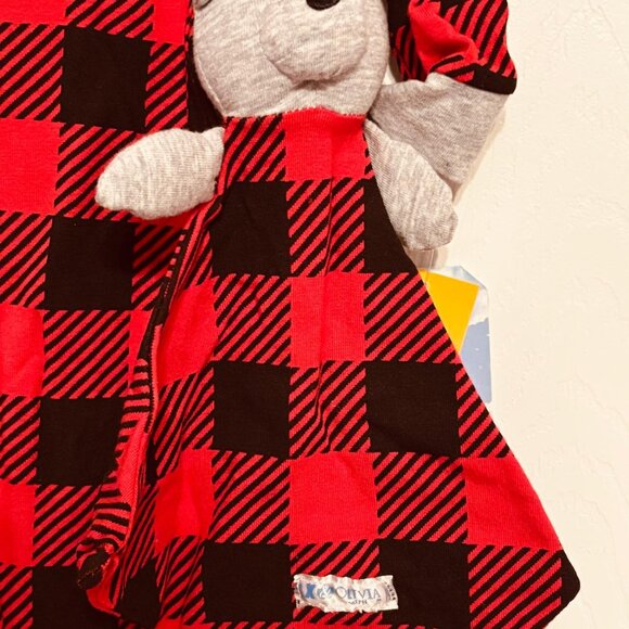 Max & Olivia Baby Buffalo Plaid Footed Sleeper with Lovey Red 12M - Picture 4 of 10